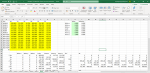 Figure 11: Coordinate transformation with Helmert estimation spreadsheet using three parameters for sol1 - truth and sol8 (sol8 - with a 20mm difference in height from the truth coordinates at NGB10, NGB11 and NGB12)