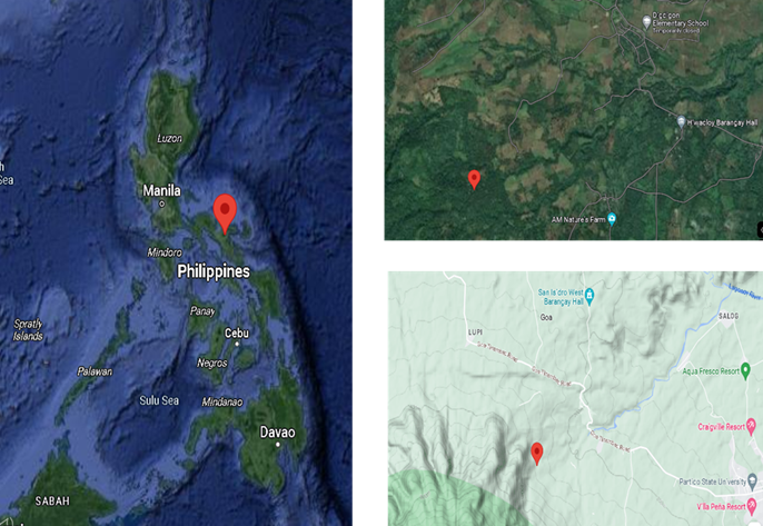 Fig. 2 . Map of the studied stream water of Maalsom River at Hiwacloy, Goa, Camarines Sur